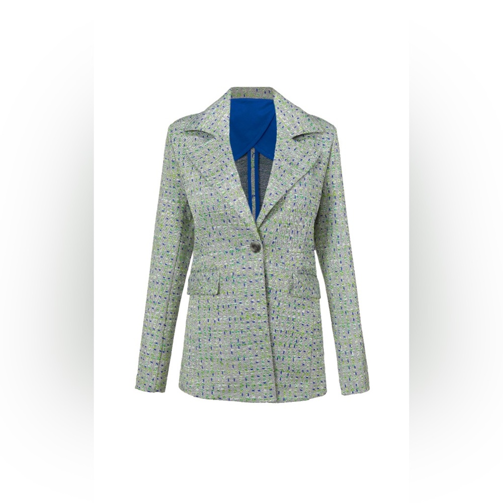 CAbi 6251 Presentation Blazer Womens Size XS Green Blue Geometric Workwear
